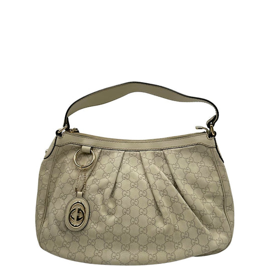 front Capiente borsa Gucci in morbida pelle color bianco avorio, di lusso, originale, ottime condizioni, usata. 