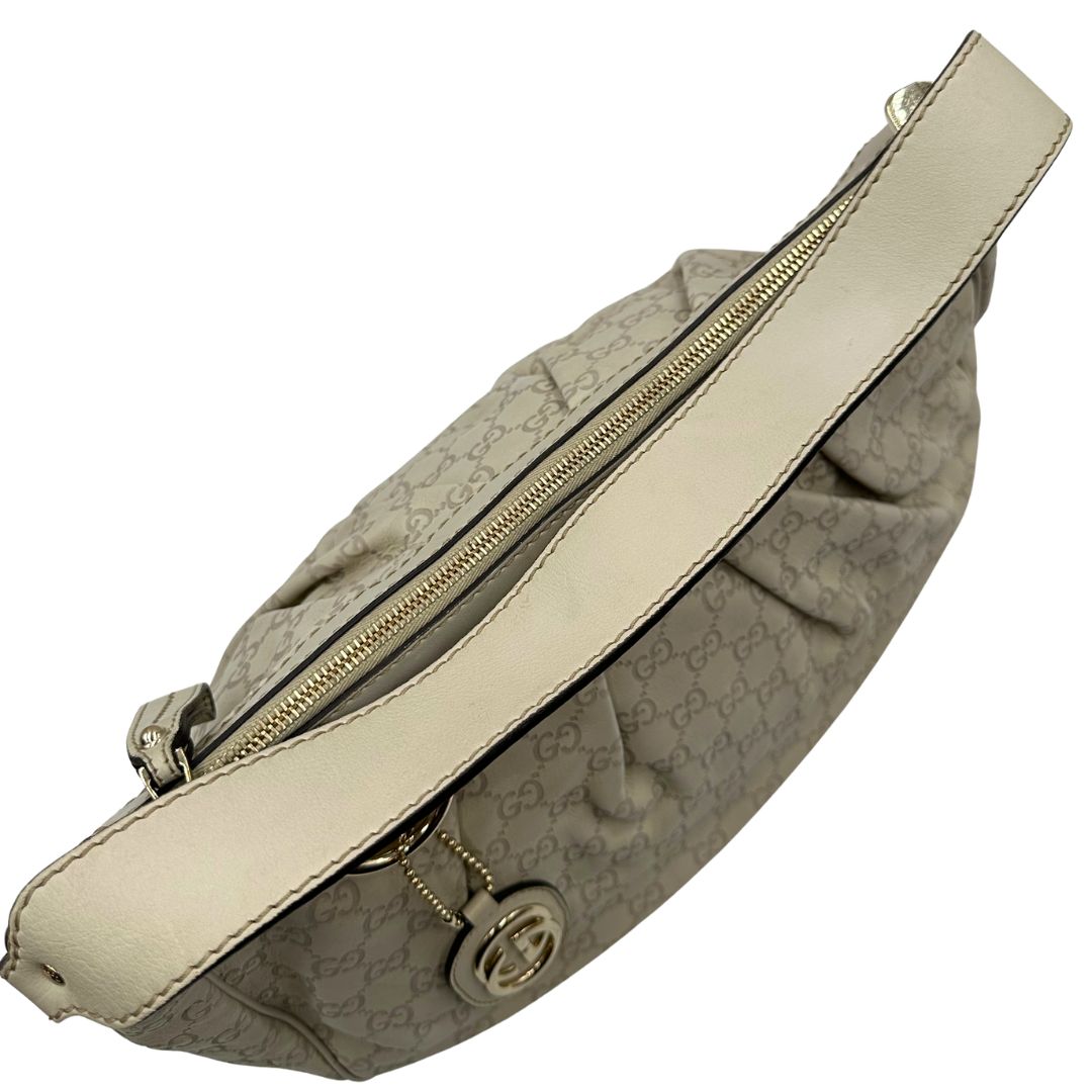 manico borsa Gucci in morbida pelle color bianco avorio, di lusso, originale, ottime condizioni, usata.  