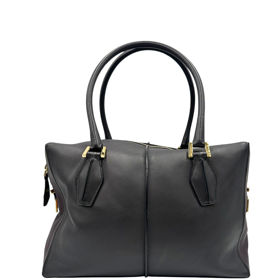 front Bauletto Tod's in pelle color grigio antracite e viola melanzana, indossabile a spalla, di lusso, originale, ottime condizioni, usato. 