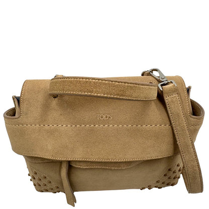Manici di una borsa con tracolla Tod's in pelle scamosciata beige, usata, originale, second hand, in ottime condizioni.
