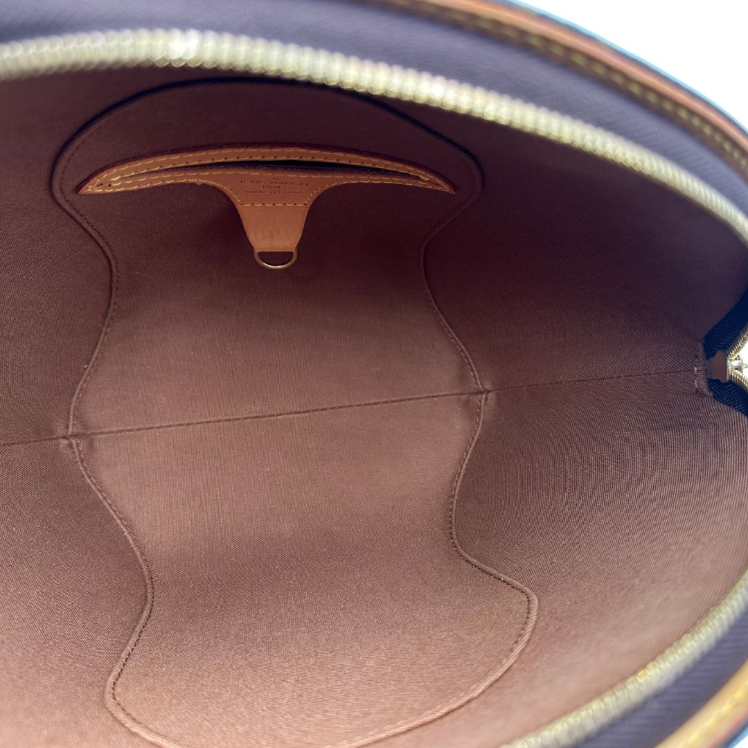 interno Borsa LV strutturata in tela monogram e vacchetta naturale, di lusso, originale, usata. 