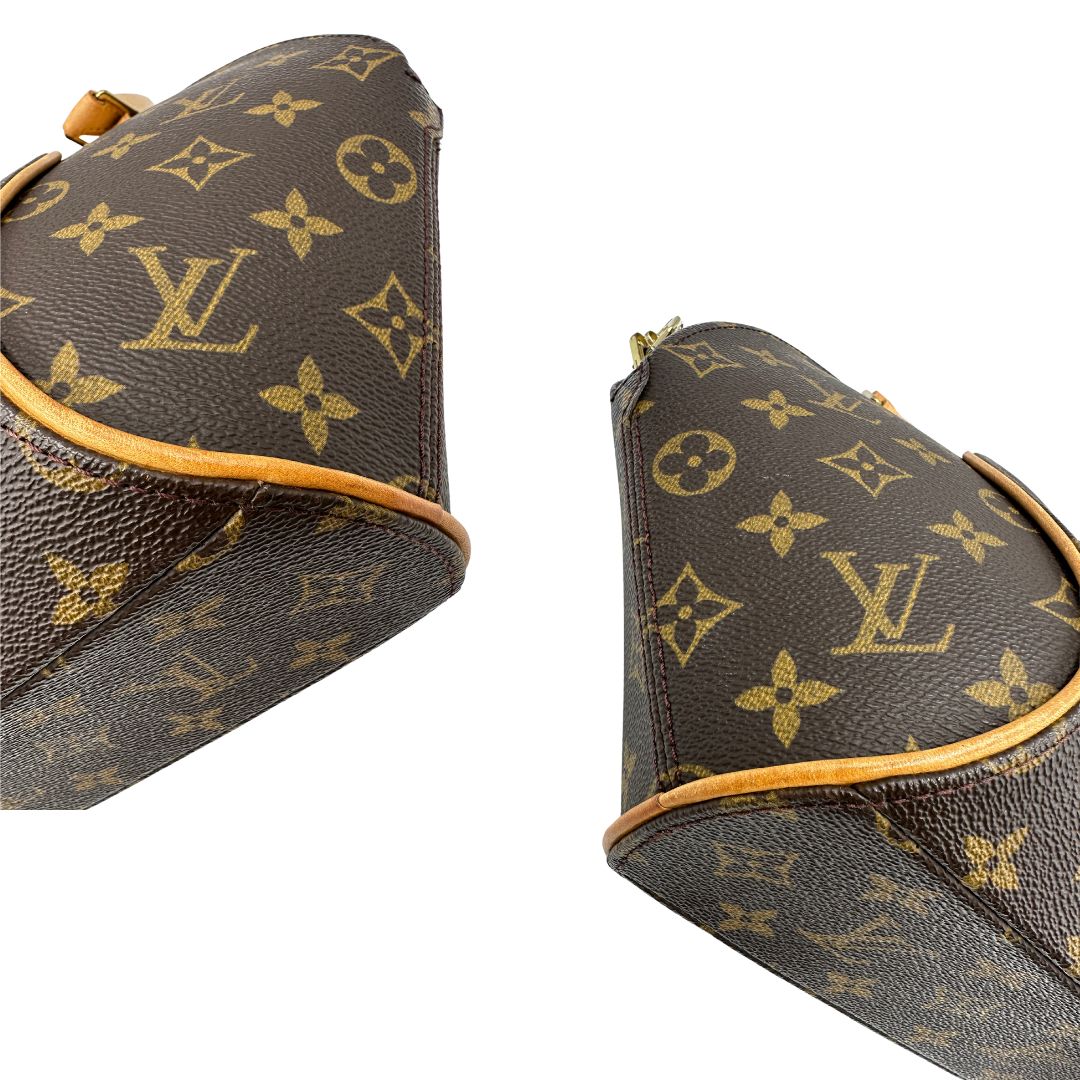 angoli Borsa LV strutturata in tela monogram e vacchetta naturale, di lusso, originale, usata.