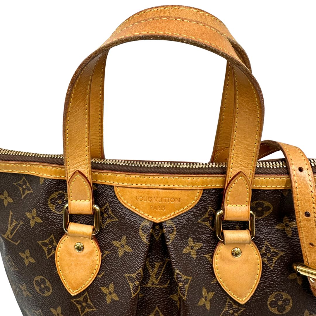 manici Borsa LV strutturata in tela monogram e vacchetta naturale, di lusso, originale, ottime condizioni, usata. 