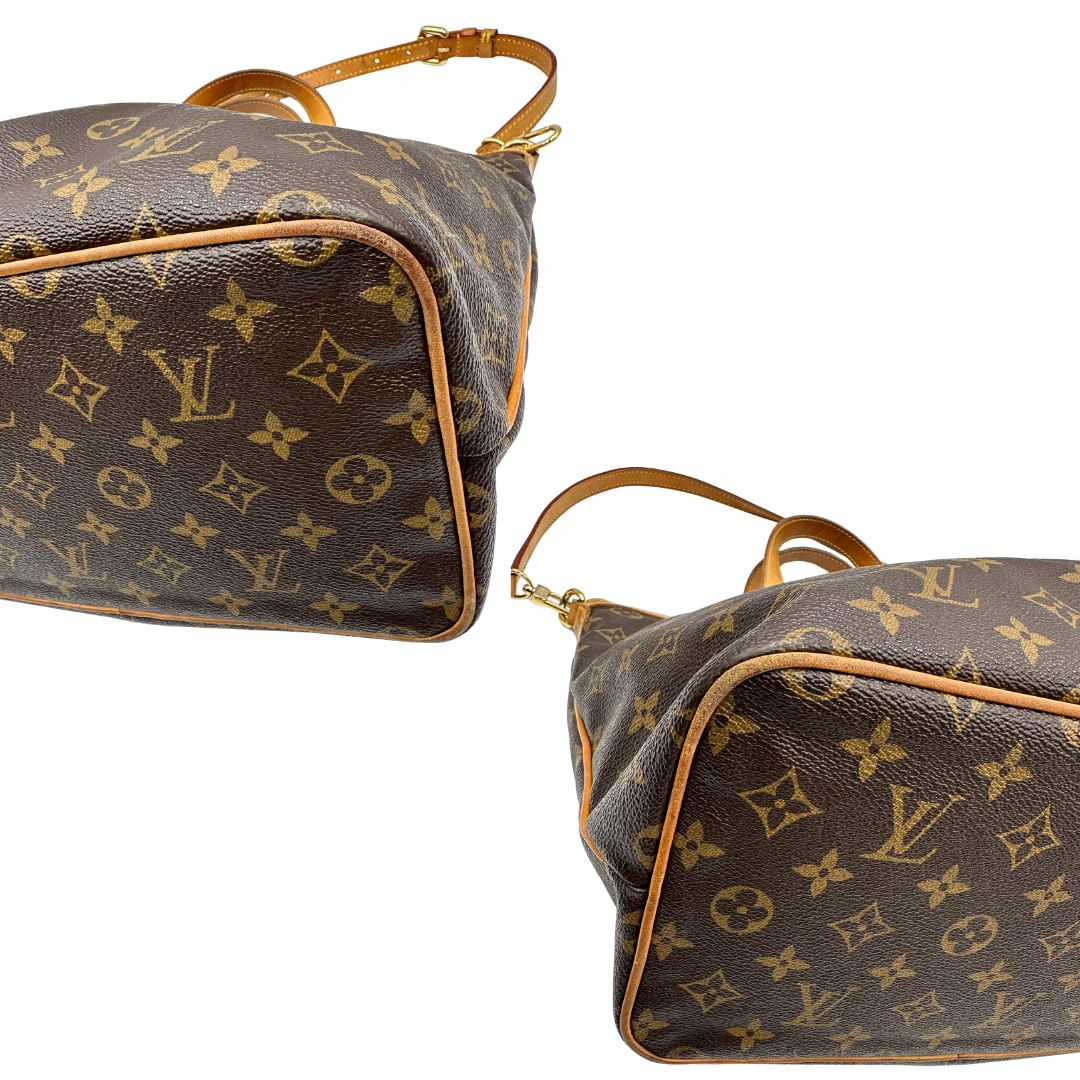 angoli Borsa LV strutturata in tela monogram e vacchetta naturale, di lusso, originale, ottime condizioni, usata. 