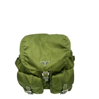  zaino Prada in vela verde e finiture in pelle tono su tono, di lusso, ottime condizioni, usato, originale. 