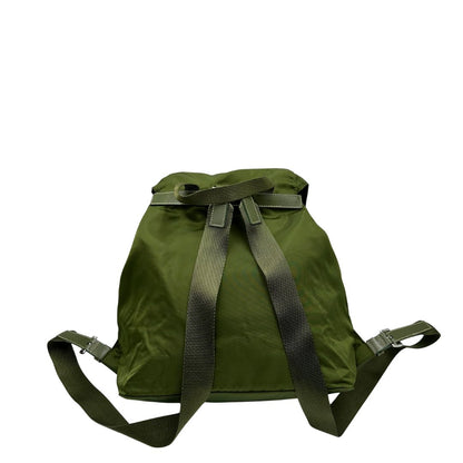 retro  zaino Prada in vela verde e finiture in pelle tono su tono, di lusso, ottime condizioni, usato, originale. 