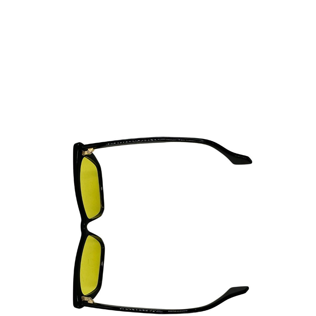 Occhiali da sole Gucci in acetato nero e lente gialla, di lusso, originale, usato.