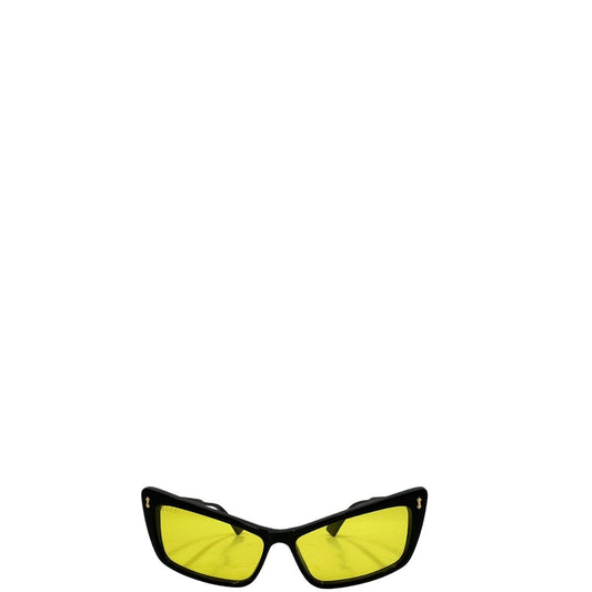 Occhiali da sole Gucci in acetato nero e lente gialla, di lusso, originale, usato.