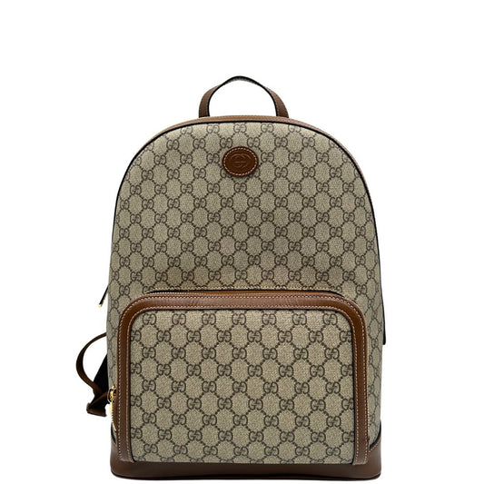 front Zaino Gucci in tela GG supreme e finiture in pelle marroni, di lusso, originale, usato. 