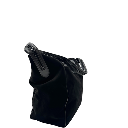 Laterale, Borsa Stella McCartney in velluto nero, con profili nere, indossabile a spalla. Originale, usata, di lusso, in ottime condizioni.