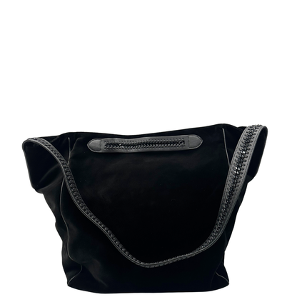 Retro, Borsa Stella McCartney in velluto nero, con profili nere, indossabile a spalla. Originale, usata, di lusso, in ottime condizioni.