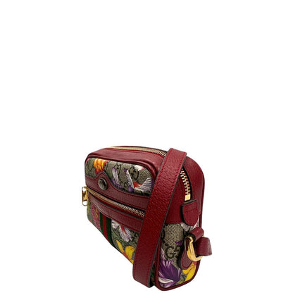 lato Borsa Gucci in canvas con trama floreale e pelle rossa, di lusso, originale, ottime condizioni, usata. 