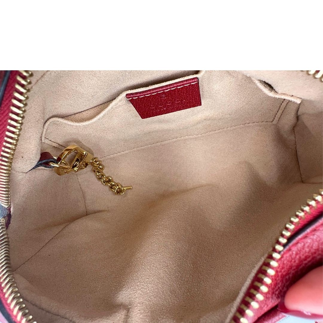 interno Borsa Gucci in canvas con trama floreale e pelle rossa, di lusso, originale, ottime condizioni, usata.