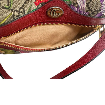 interno Borsa Gucci in canvas con trama floreale e pelle rossa, di lusso, originale, ottime condizioni, usata. 