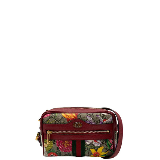 front Borsa Gucci in canvas con trama floreale e pelle rossa, di lusso, originale, ottime condizioni, usata. 