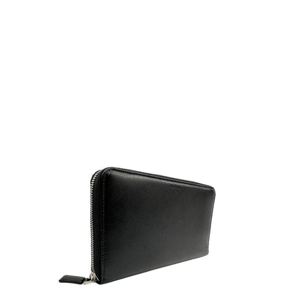 Portafoglio Prada in pelle saffiano nera, di lusso, originale, ottime condizioni, usato. 