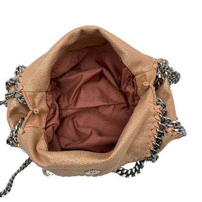 interno Borsa Falabella con base colore rosa effetto olografico, nella versione mini, di lusso originale, ottime condizioni, usata. 