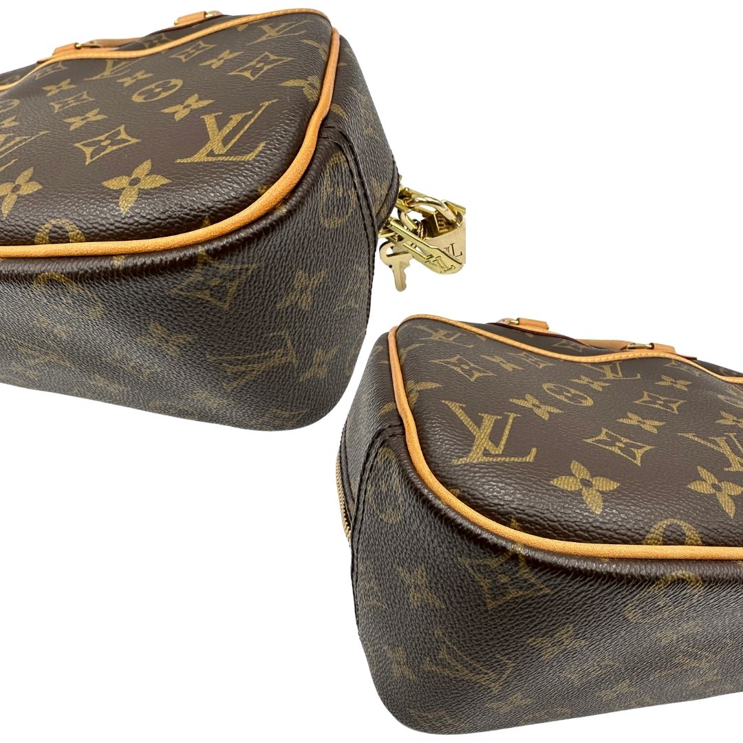 Angoli di una borsa LV Trouville in tela monogram e vacchetta naturale, usata, originale, second hand, in ottime condizioni.