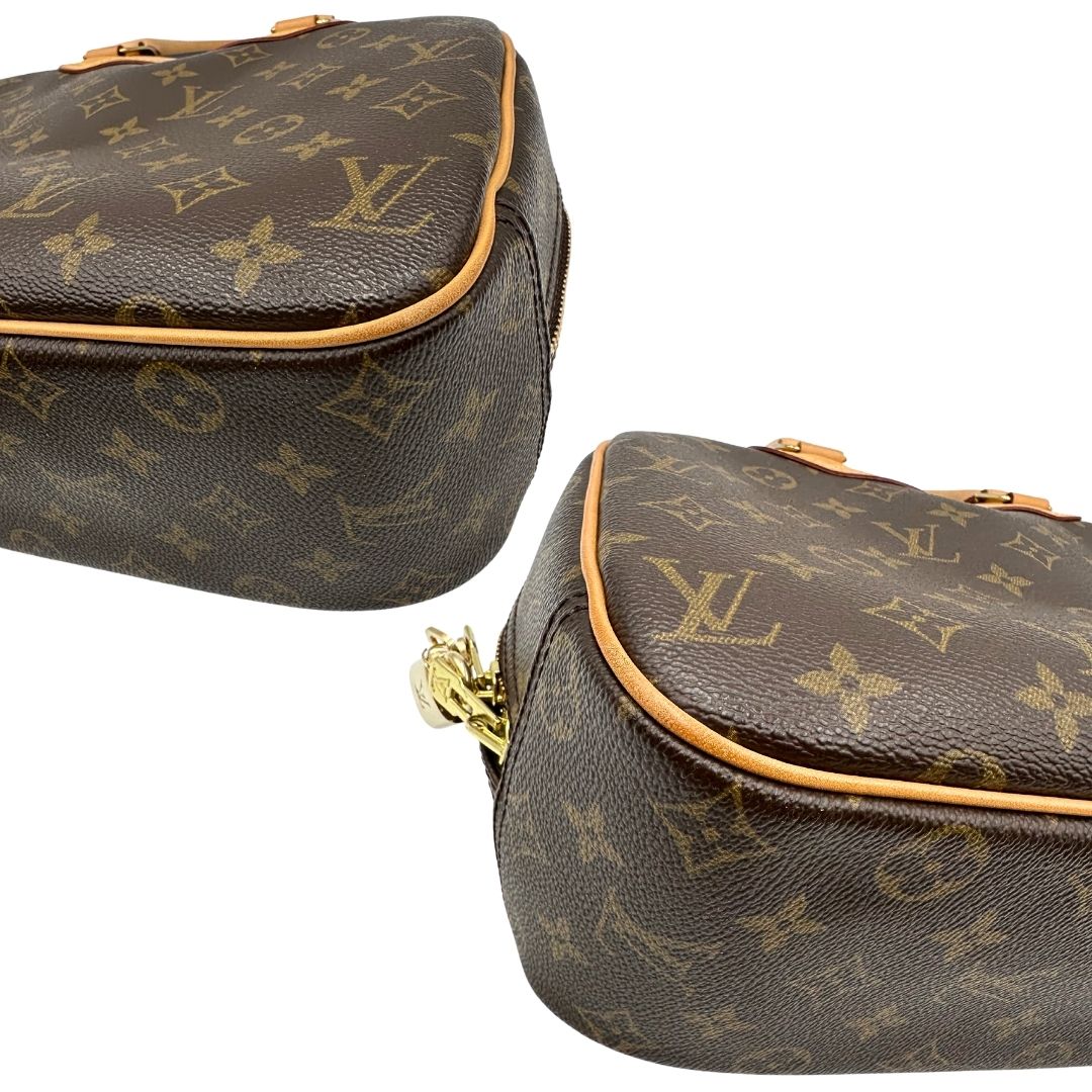 Angoli di una borsa LV Trouville in tela monogram e vacchetta naturale, usata, originale, second hand, in ottime condizioni.