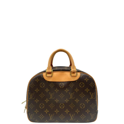 Retro di una borsa LV Trouville in tela monogram e vacchetta naturale, usata, originale, second hand, in ottime condizioni.
