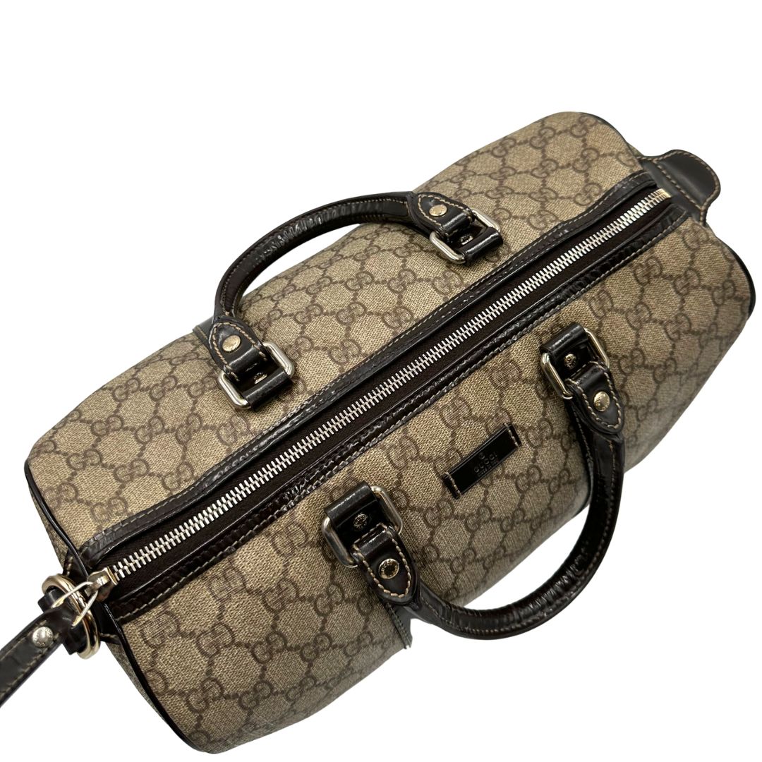 Bauletto Gucci GG con finiture in pelle marroni, di lusso, originale, ottime condizioni, usato.