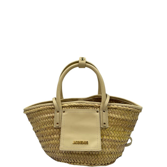 front  Borsa Jacquemus in rafia e pelle beige, di lusso, originale, ottime condizioni, usata. 