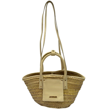 front  Borsa Jacquemus in rafia e pelle beige, di lusso, originale, ottime condizioni, usata. 