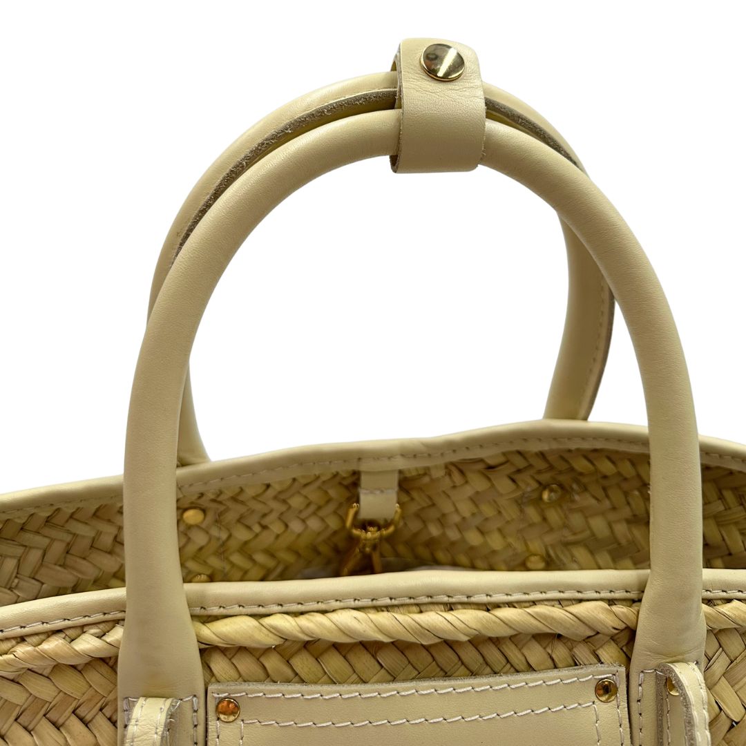 manici  Borsa Jacquemus in rafia e pelle beige, di lusso, originale, ottime condizioni, usata.