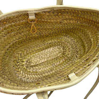 interno della  Borsa Jacquemus in rafia e pelle beige, di lusso, originale, ottime condizioni, usata. 