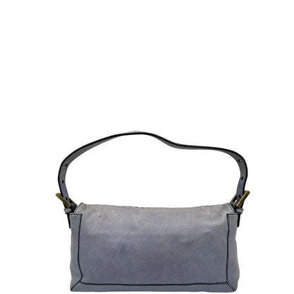 retro Borsa Fendi Baguette in pelle color azzurro polvere con impunture, di lusso, originale, ottime condizioni, usata. 