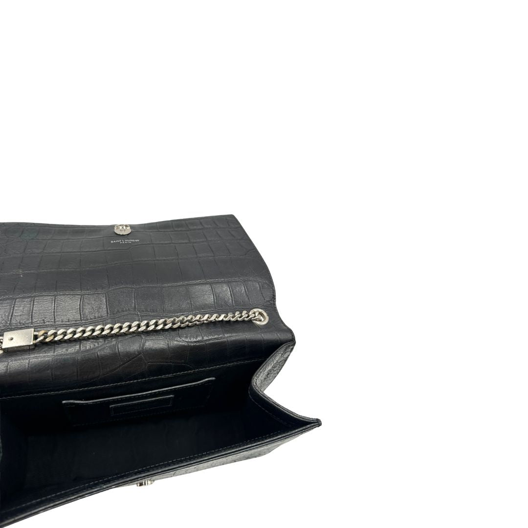 interno Borsa Saint Laurent in pelle nera cocco, di lusso, originale, ottime condizioni, usata.