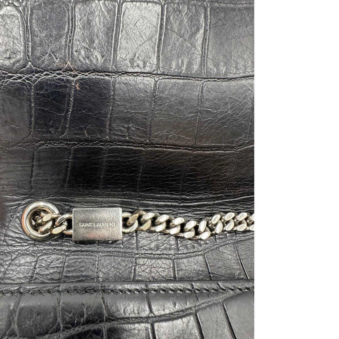 interno Borsa Saint Laurent in pelle nera cocco, di lusso, originale, ottime condizioni, usata.