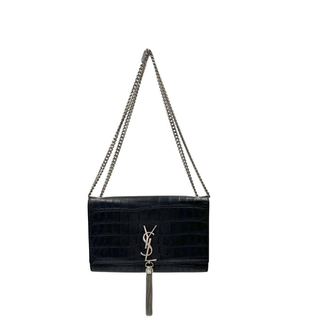 front Borsa Saint Laurent in pelle nera cocco, di lusso, originale, ottime condizioni, usata. 