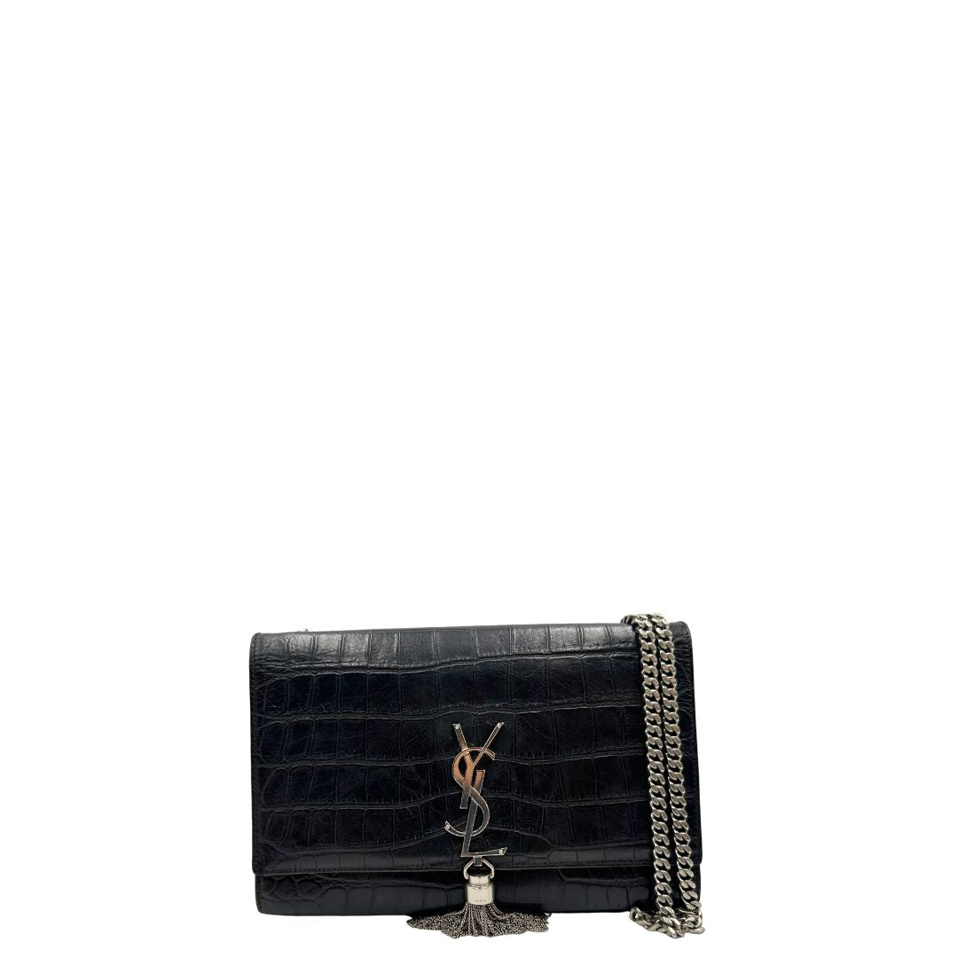 front Borsa Saint Laurent in pelle nera cocco, di lusso, originale, ottime condizioni, usata. 