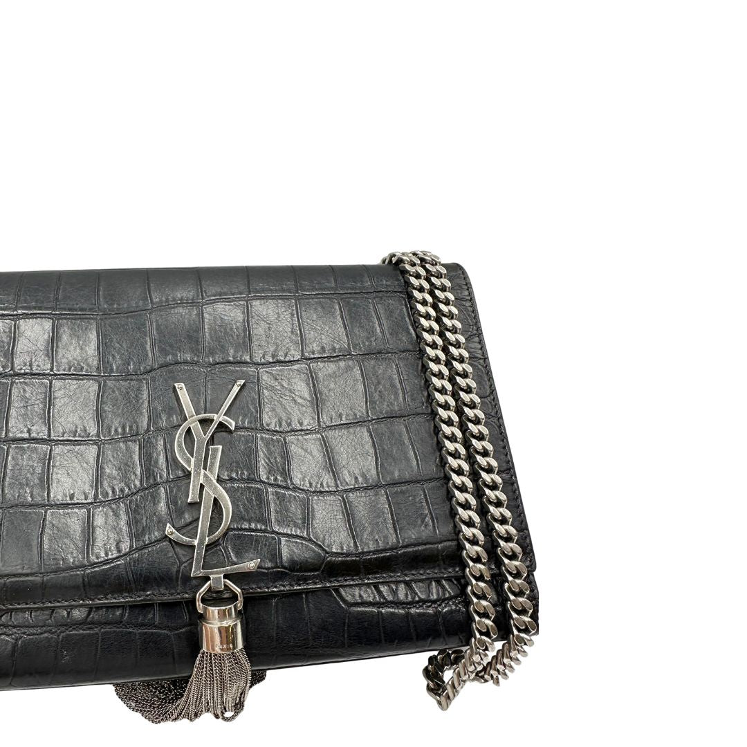Borsa Saint Laurent in pelle nera cocco, di lusso, originale, ottime condizioni, usata. 