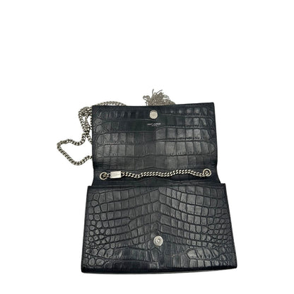 interno Borsa Saint Laurent in pelle nera cocco, di lusso, originale, ottime condizioni, usata.
