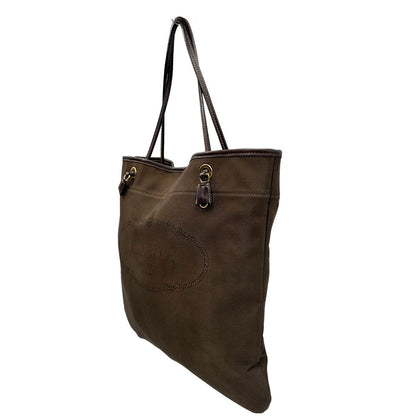 Laterale, Borsa Prada in tessuto color marrone con finiture in pelle marroni e parti metalliche argentate; Indossabile a spalla. Originale, usata, di lusso, in ottime condizioni.