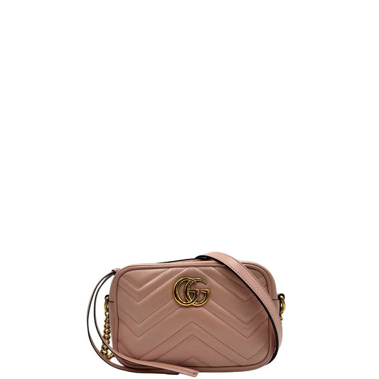 front Borsa Gucci in pelle rosa nella versione mini, di lusso, originale, ottime condizioni, usata. 