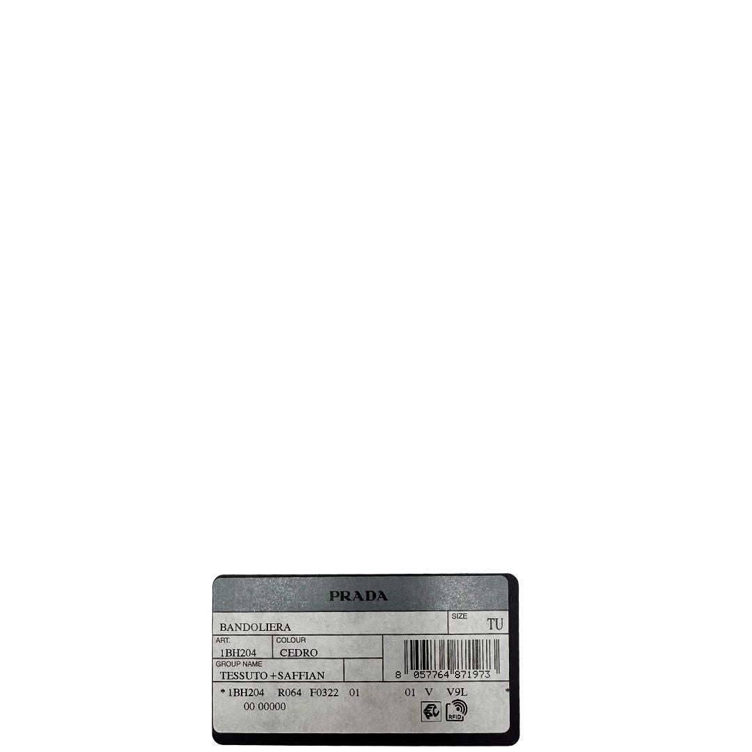 Card d'autenticità di una borsa a tracolla Prada in re-nylon giallo con pouch amovibile, usata, originale, second hand, in condizioni eccellenti.