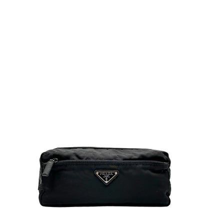 front Pochette Prada in tessuto nylon nero e finiture in pelle tono su tono, di lusso, originale, ottime condizioni, usato. 