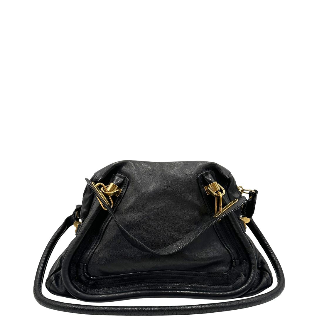 retro  Borsa Chloé in pelle nera, indossabile a spalla o a mano, di lusso, originale, ottime condizioni, usata. 