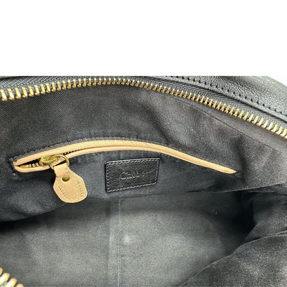 interno  Borsa Chloé in pelle nera, indossabile a spalla o a mano, di lusso, originale, ottime condizioni, usata. 