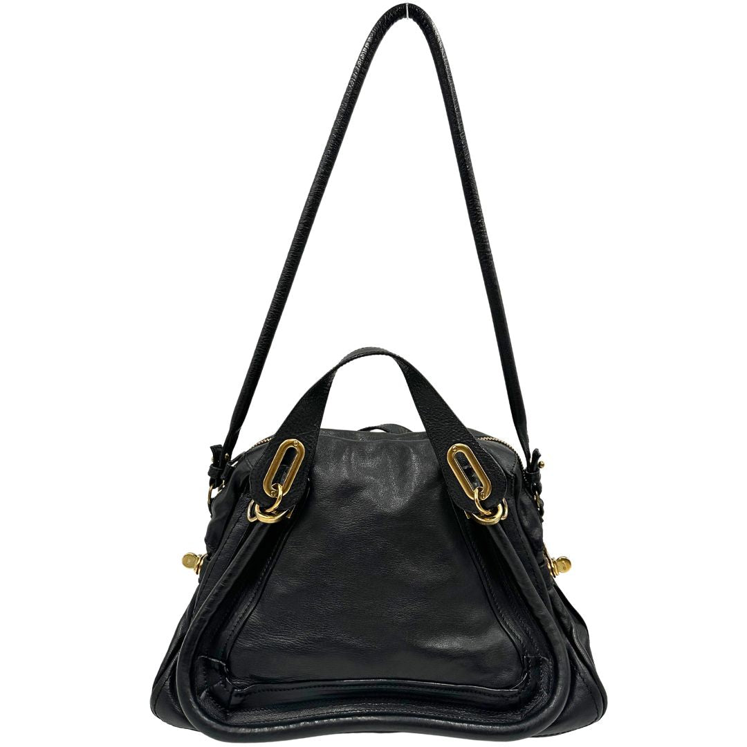 front  Borsa Chloé in pelle nera, indossabile a spalla o a mano, di lusso, originale, ottime condizioni, usata. 