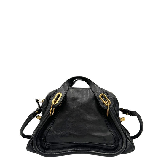 front  Borsa Chloé in pelle nera, indossabile a spalla o a mano, di lusso, originale, ottime condizioni, usata.
