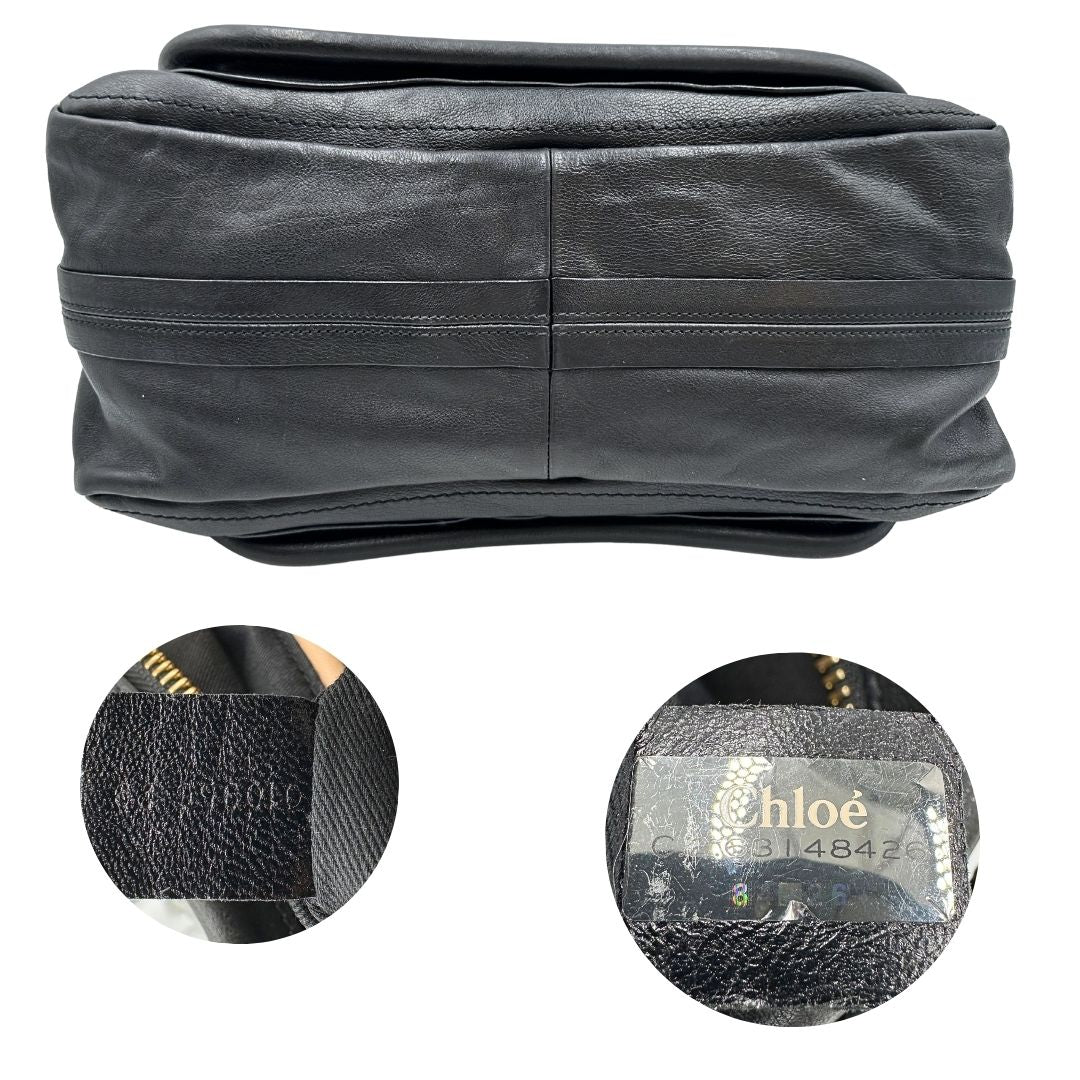 base  Borsa Chloé in pelle nera, indossabile a spalla o a mano, di lusso, originale, ottime condizioni, usata.