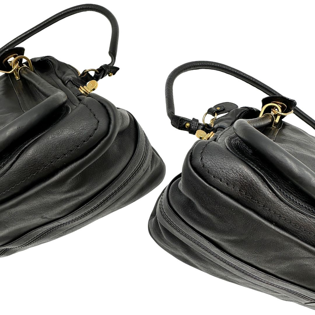 angoli  Borsa Chloé in pelle nera, indossabile a spalla o a mano, di lusso, originale, ottime condizioni, usata. 