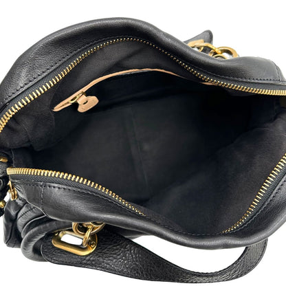 interno  Borsa Chloé in pelle nera, indossabile a spalla o a mano, di lusso, originale, ottime condizioni, usata. 
