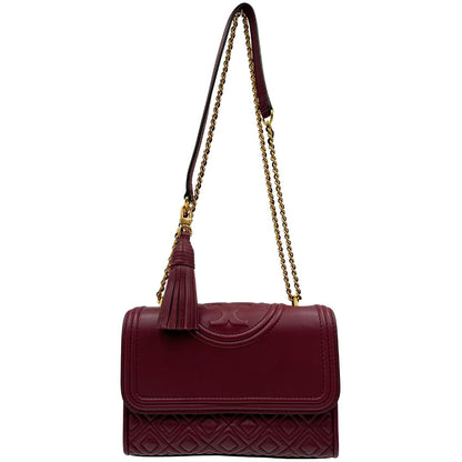 front  Borsa Tory Burch in pelle bordeaux e hardware dorato, di lusso originale, usata.