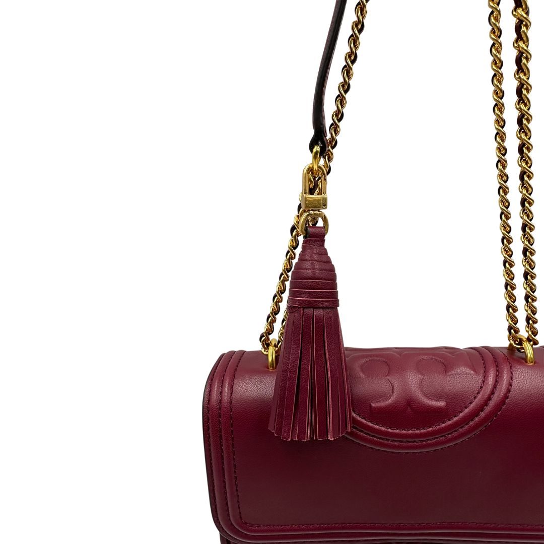  Borsa Tory Burch in pelle bordeaux e hardware dorato, di lusso originale, usata. 