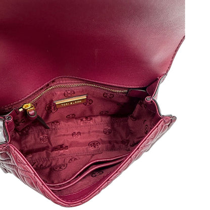 interno  Borsa Tory Burch in pelle bordeaux e hardware dorato, di lusso originale, usata. 